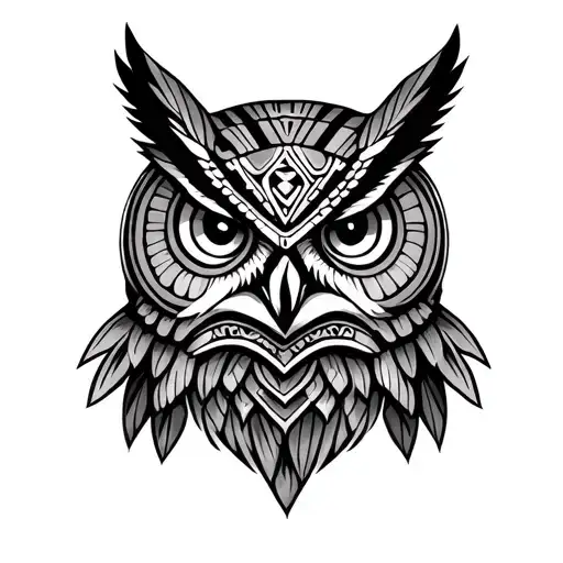 Aztec Owl Face Tattoo Old School Realistic Portrait