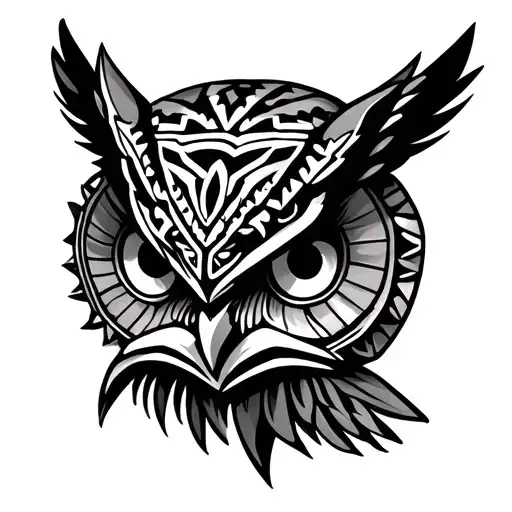 Aztec Owl Face Tattoo Old School Realistic Black