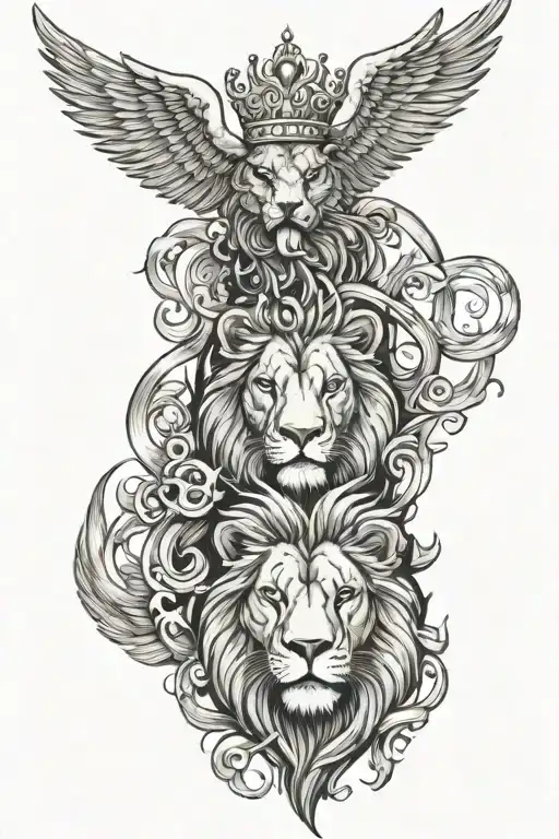 Phoenix And Lion Wearing A Crown