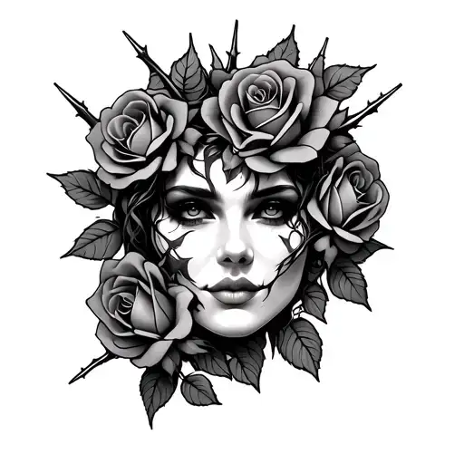 Face And Roses With Thorns