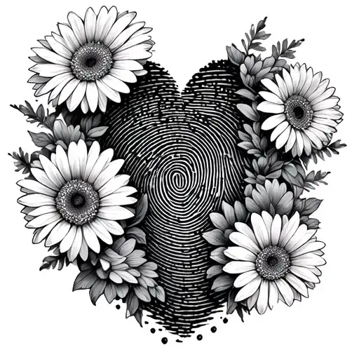 Gerbera Flowers Surrounding A Fingerprint Heart Shape