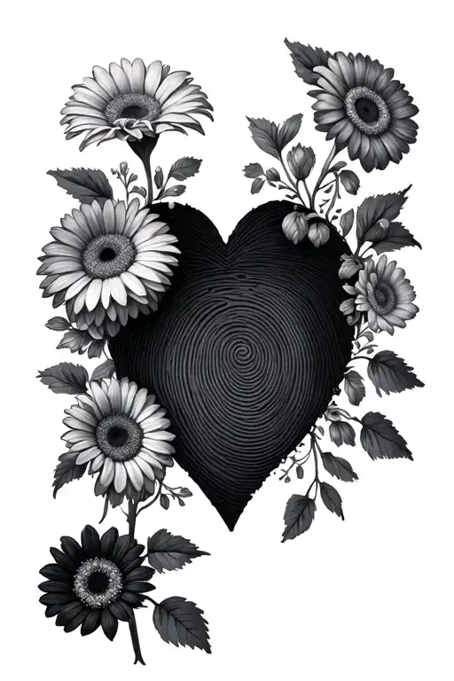Gerbera Flowers Surrounding A Fingerprint Heart Shape