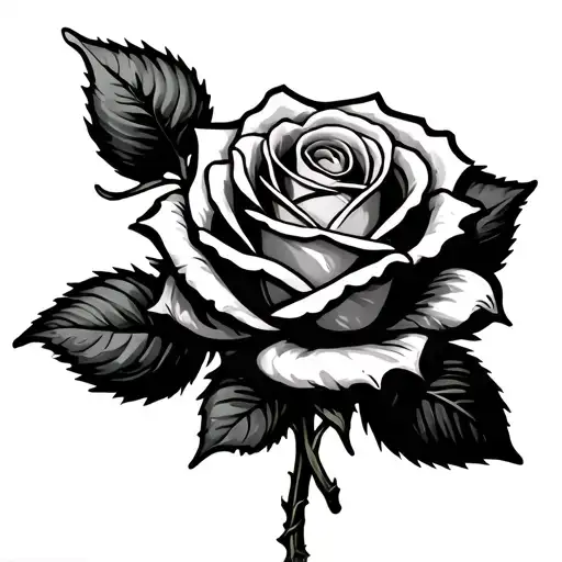 Rose With Stem With A Scroll Around It