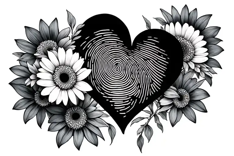 Gerbera Flowers Surrounding A Fingerprint Heart Shape