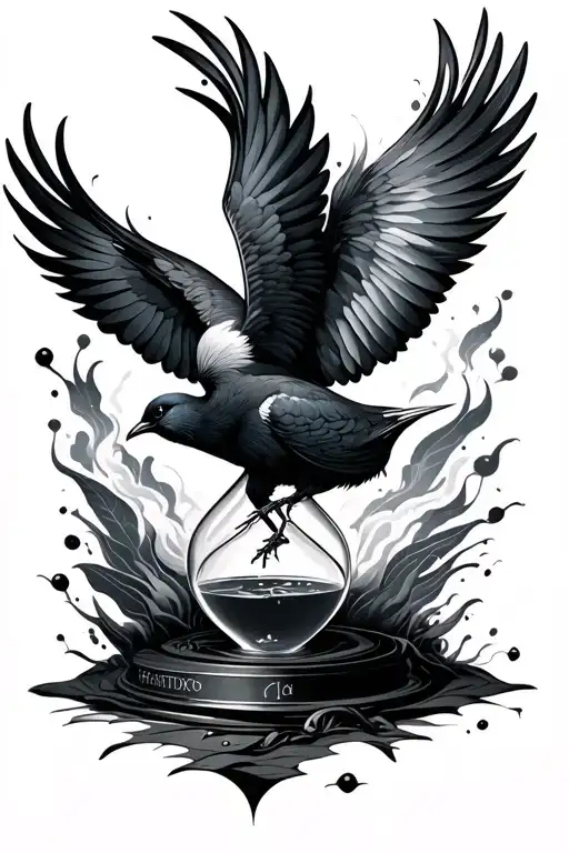 Phoneix Bird Erupting From Hourglass