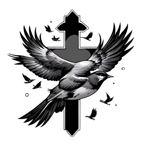 A Cross With Small Birds Coming Out Of It