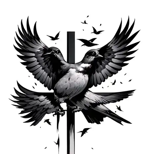 A Cross With Small Birds Coming Out Of It