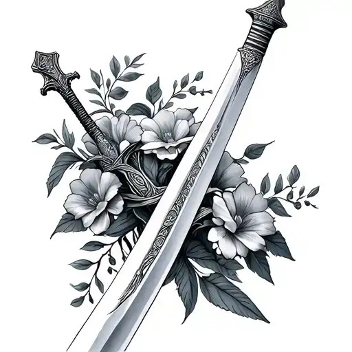 Sabre Sword Wrapped With Flowers Growing