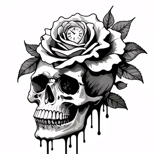 Skull Rose And Clock Melting