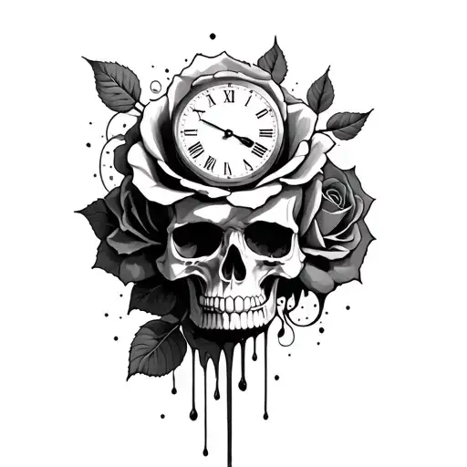 Skull Rose And Clock Melting