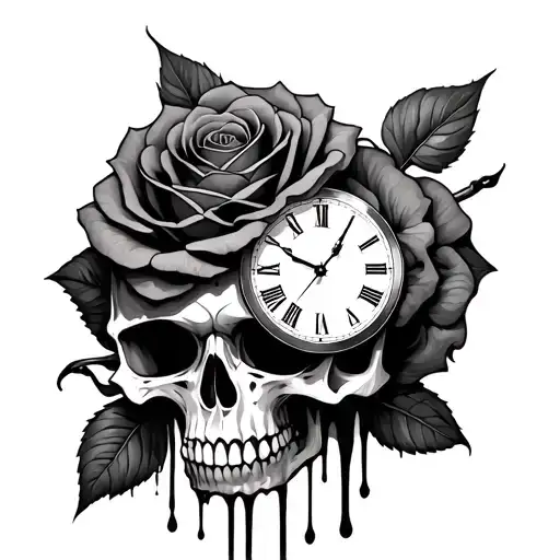Skull Rose And Clock Melting