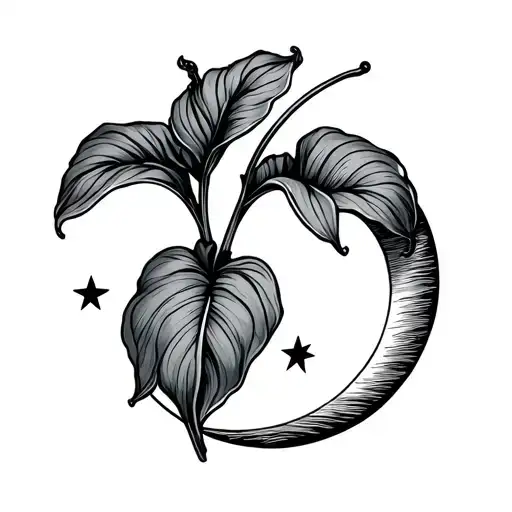 Anthurium Thin Line With A Half Moon And 2 Little Stars