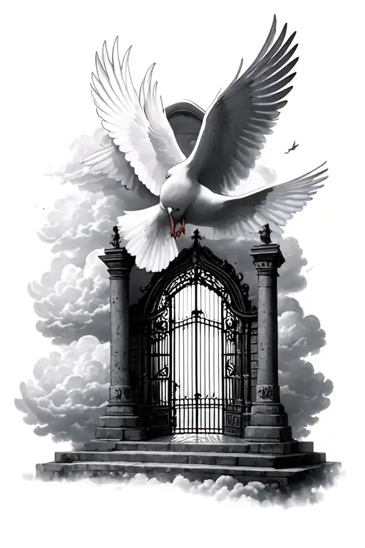 2 White Dove Rip Mom & Rip Grandad Around Heaven Cloud & Gate Of Heaven
