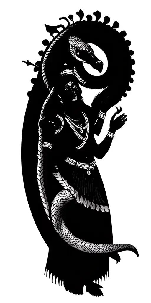 Lord Krishna Stand Up In Dancing Position With On Gaint Kaliya Snake's Head