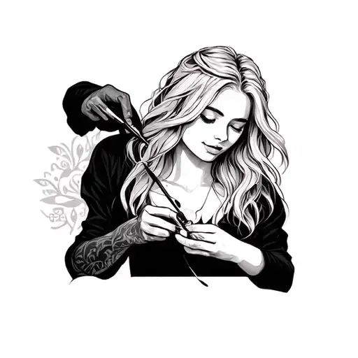 Girl With Blonde Hair Getting A Tatto Design
