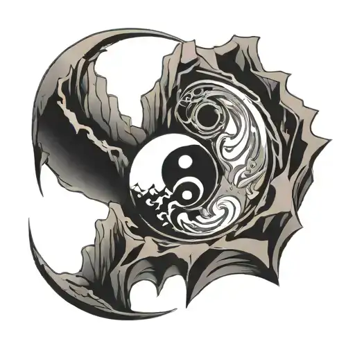 Yin And Yang Symbol With Rock Climbing And Snowboarding Inside