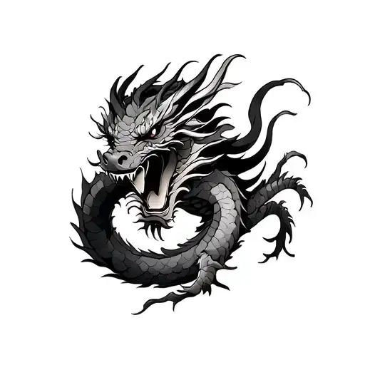 Japanese Traditional Dragon Groing Through A Existing Band