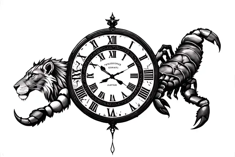 Lion Lioness Clock And Scorpion
