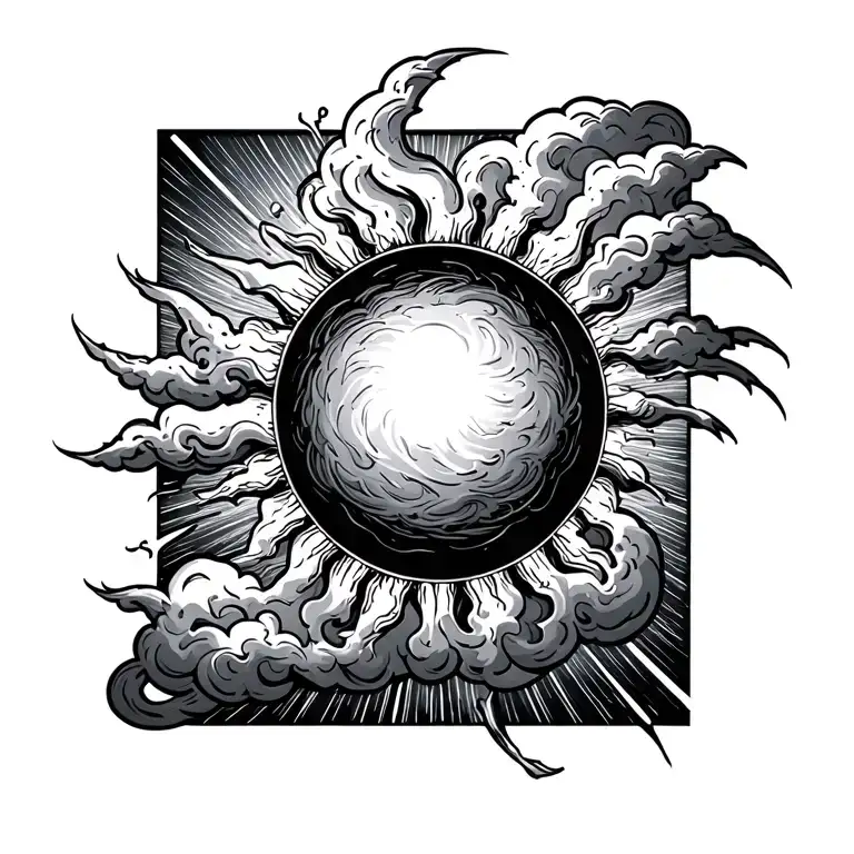 A Sun Partially Covered By A Cloud With A Spark Coming Out Of It