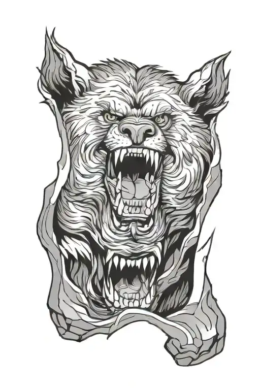 Snarling Bear Head Emerging From A Cave