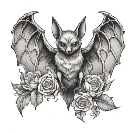 Feminine Bat With Wings Out And Flowers