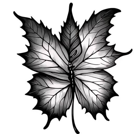 Half Butterfly And Half Maple Leaf Intertwined