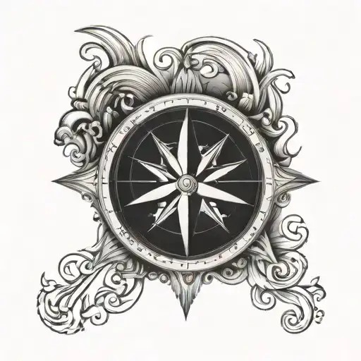 Compass With Star And Wave Fine Line