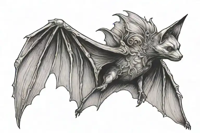 Feminine Bat With Wings Stretched Out