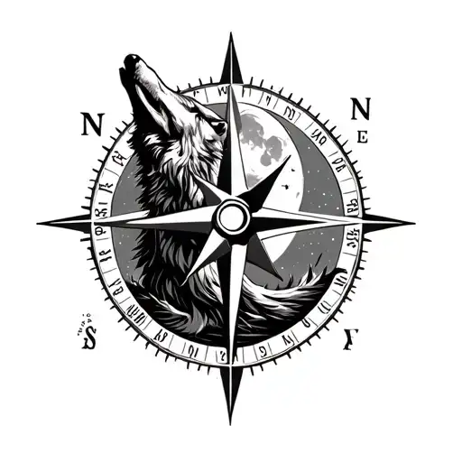 Unique Compass With Wolf Howling At The Moon Men's Chest Tattoo