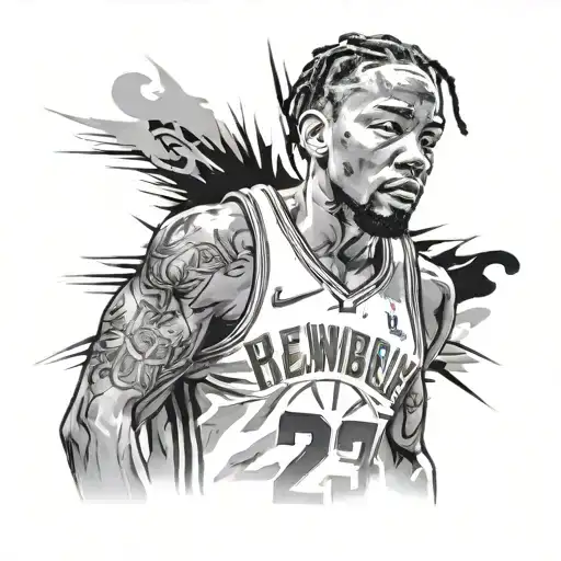 A Portrait Of Kendrick Lamar Wearing A Basketball Jersey