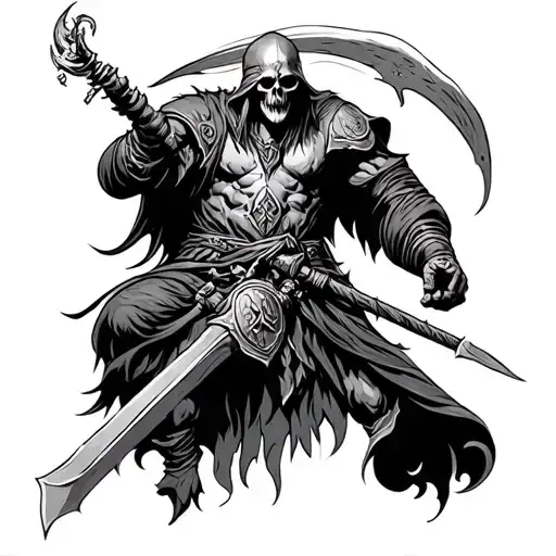 Viking Battling Grim Reaper