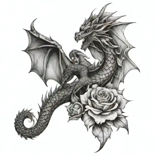 A Dragon With Flowers To Wrap Around The Forearm