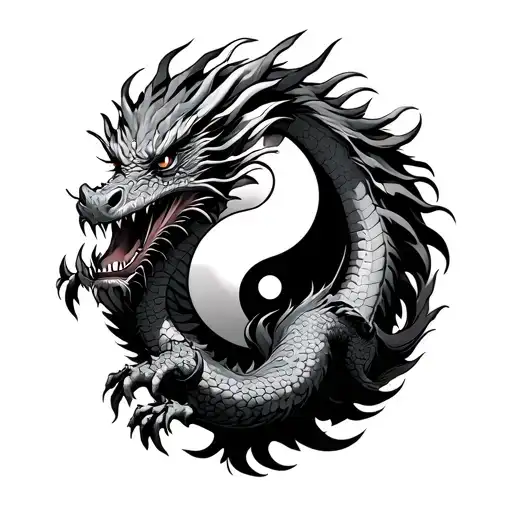 Big Dragon With A Bol In The Claw Of The Dragon With Ying Yang