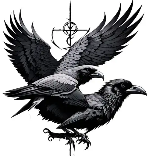 Odin And Ravens And Runes Engraved