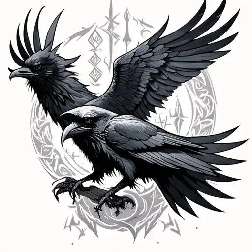 Odin And Ravens And Runes Engraved