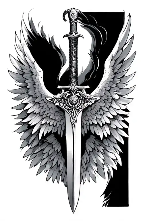 Sword With Wings Flying On Back View