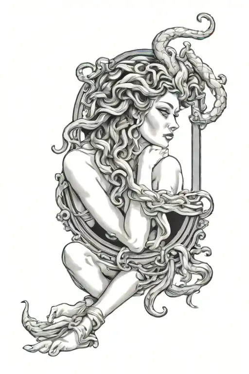 Medusa Crying Mirror Women Sitting