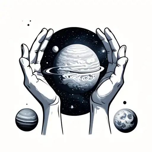 Galaxy Themed Solar System With Hands