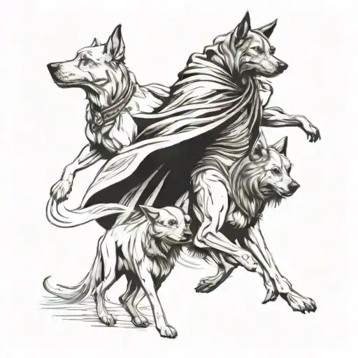 Cloaked Figure With A Pack Of Dogs Running
