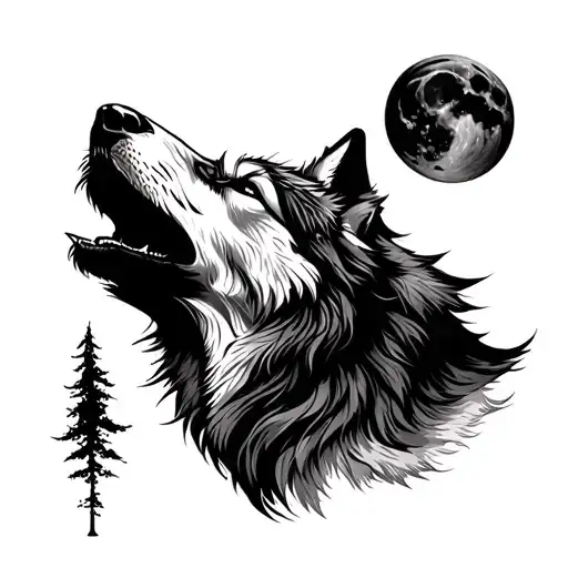Wolf Howling At The Moon Tribal