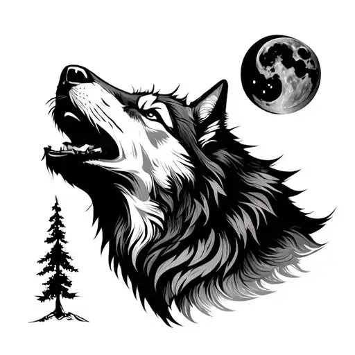 Wolf Howling At The Moon Tribal