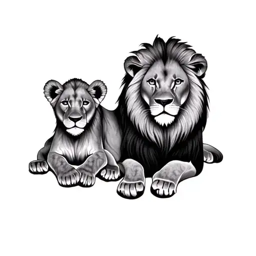 Lion And Lion Cubs