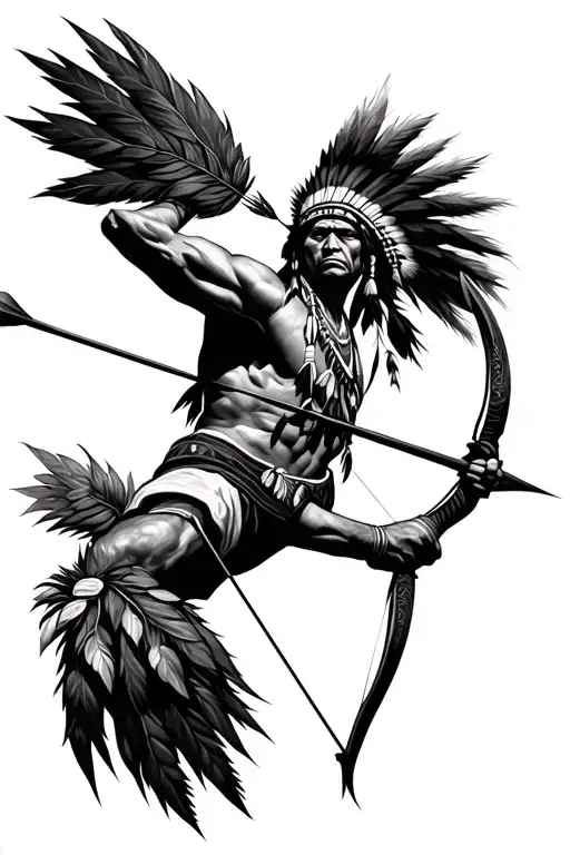 Native American Shooting Bow And Arrow