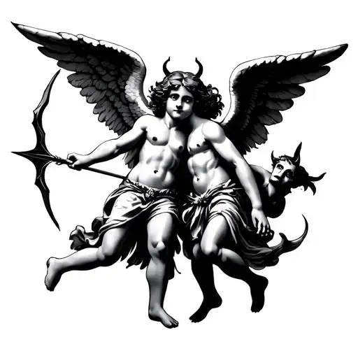 Angel Cupid And Devil Cupid Shooting Arrow