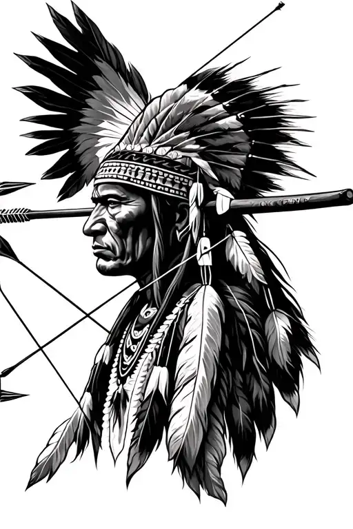 Native American Shooting Bow And Arrow Front View