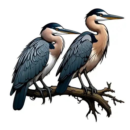 Heron Bird And Tevake Bird Perched