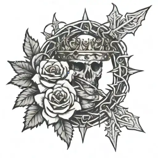 Cross Crown Of Thorns And Roses