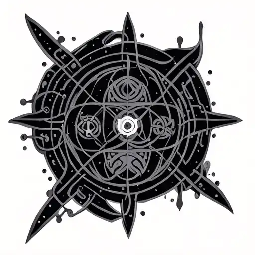 Circuit Pattern Interwoven With Mystical Symbols