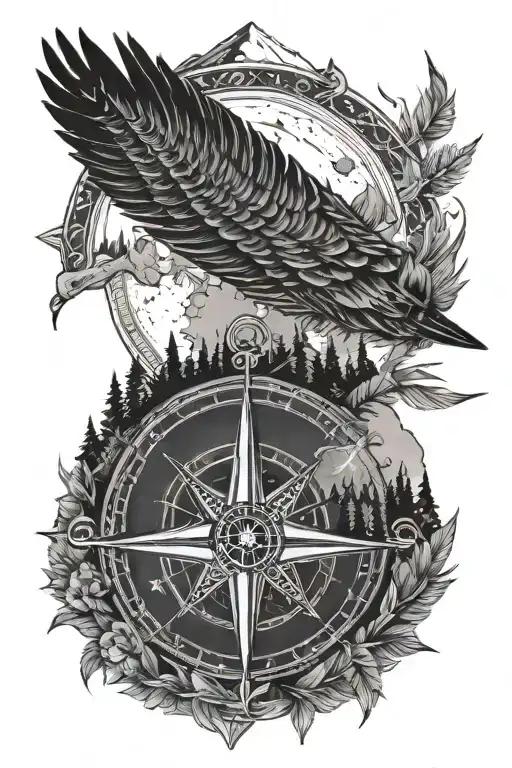 Mountains Wilderness Moon Camp Feather Compass Rose