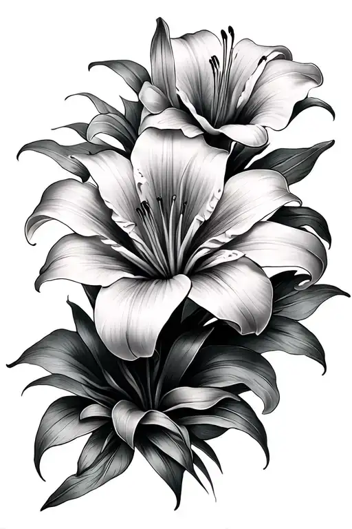 Long Multiple Lily Flower Fineline No Shading